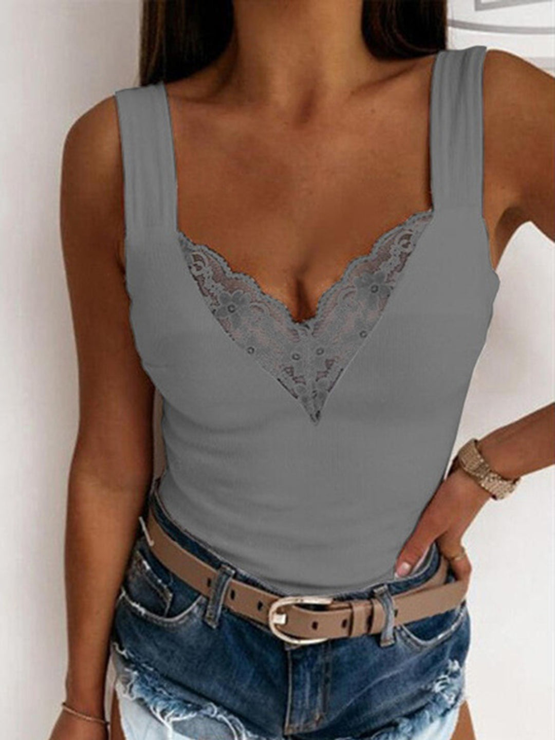 Lace Detail Sweetheart Neck Tank