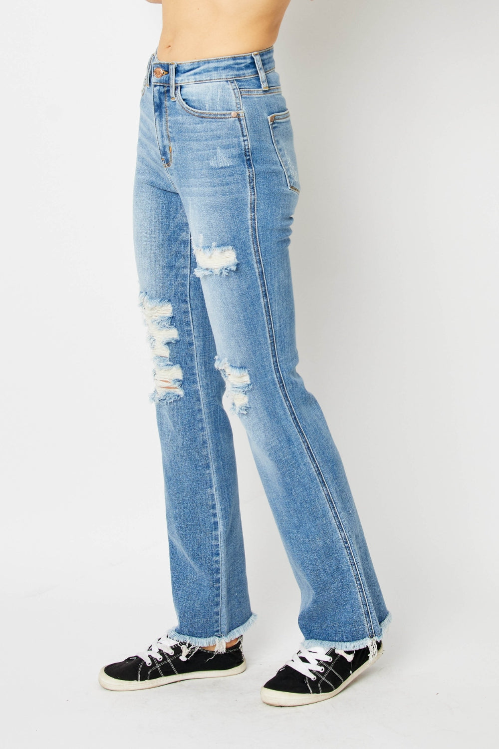 Judy Blue Distressed Raw Hem Bootcut Jeans