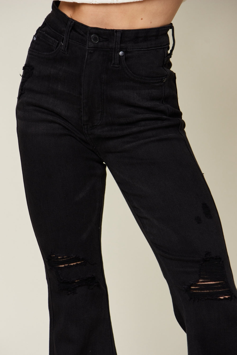 High Waist Distressed Flare Jeans