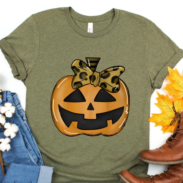 Jack O Lantern with Leopard Bow