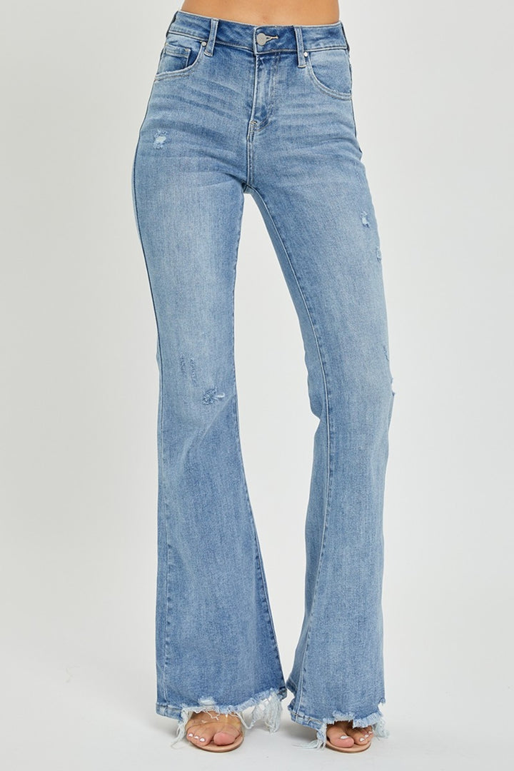 Rise Frayed Hem Flare Jeans