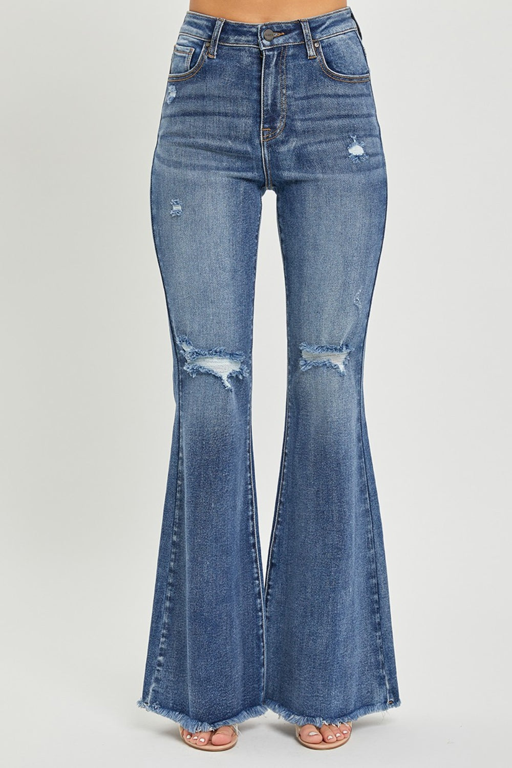 RISEN High Waist Distressed Flare Jeans