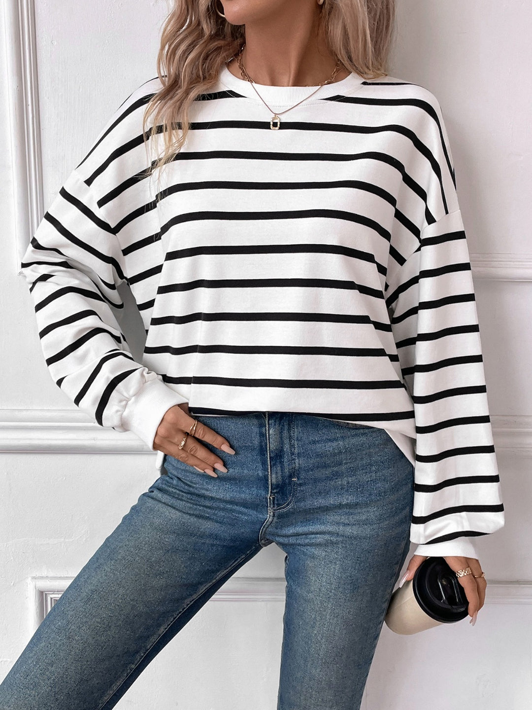 Striped Round Neck Long Sleeve Sweatshirt