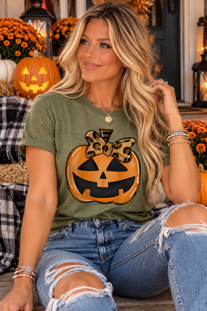 Jack O Lantern with Leopard Bow