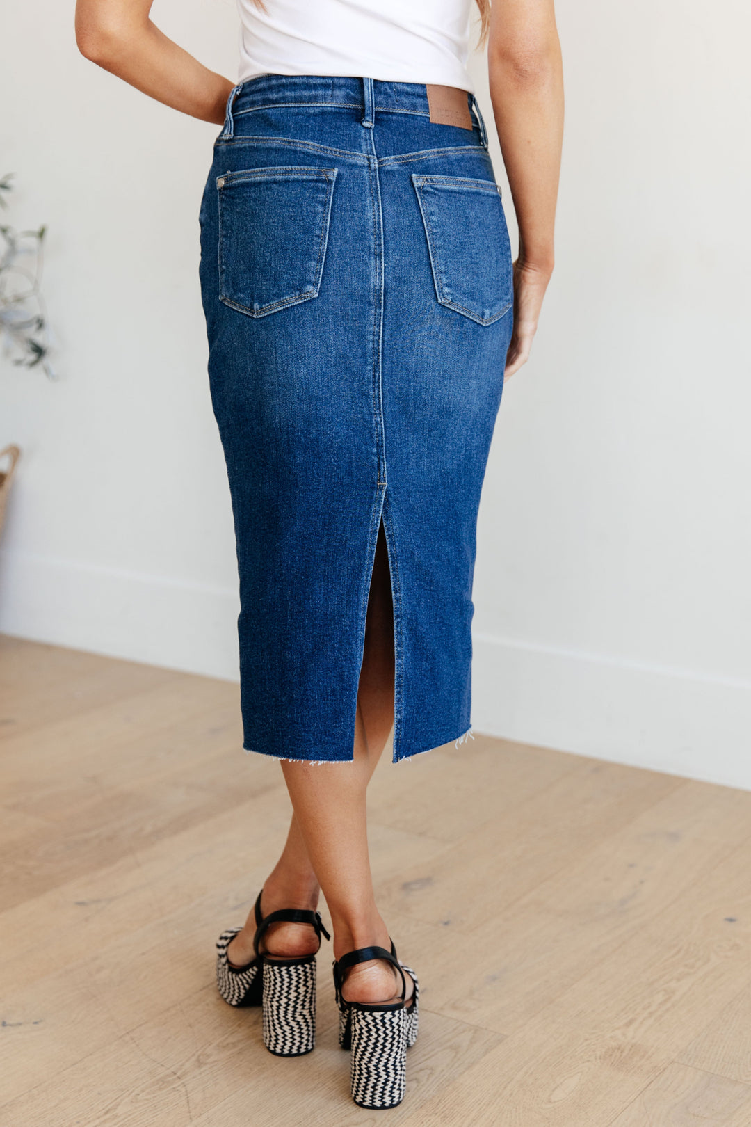 Marcy High Rise Denim Midi Skirt