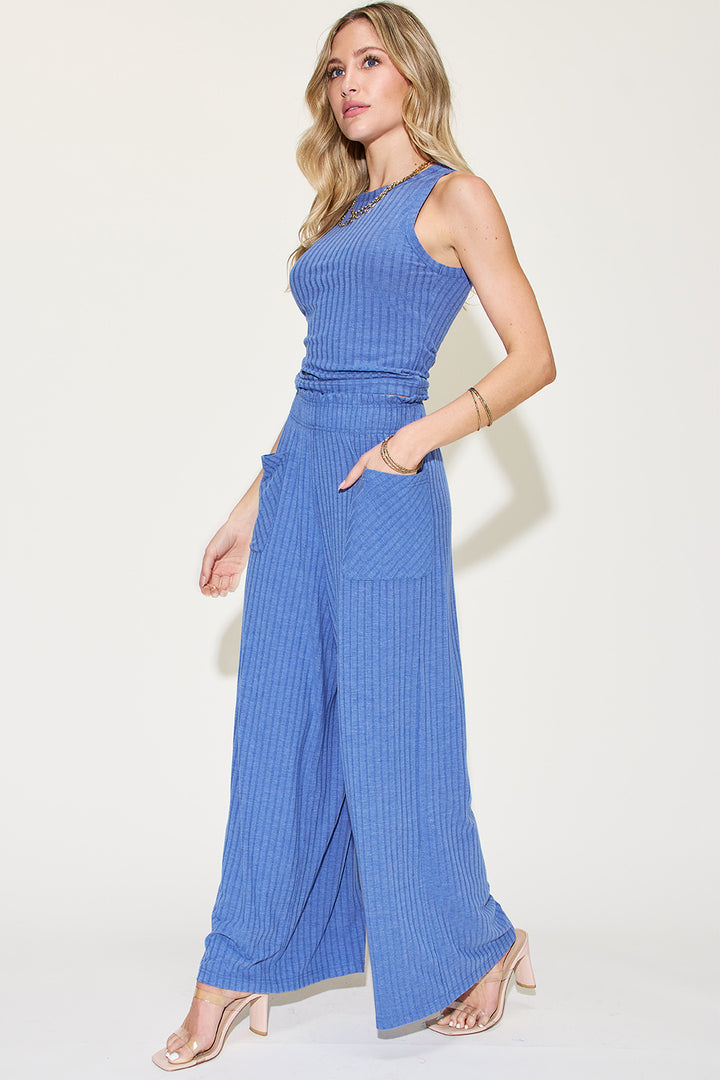 Ribbed Tank and Wide Leg Pants Set