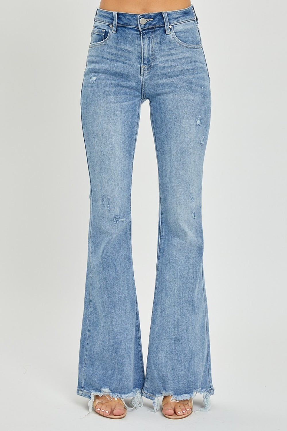 Rise Frayed Hem Flare Jeans