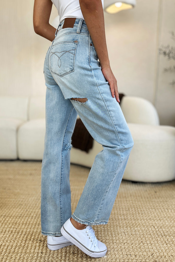 Judy Blue High Waist Distressed Straight Jeans