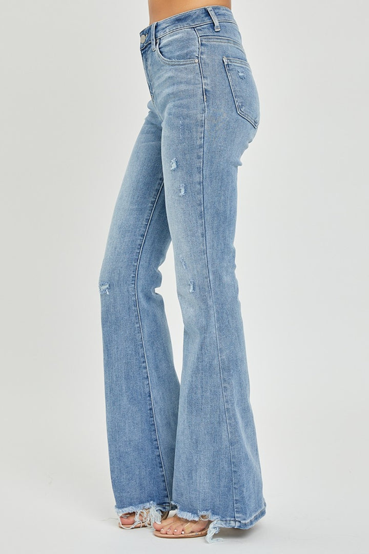 Rise Frayed Hem Flare Jeans