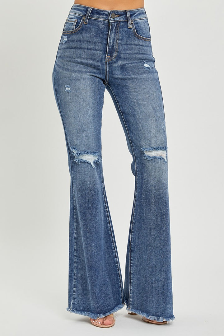 RISEN High Waist Distressed Flare Jeans