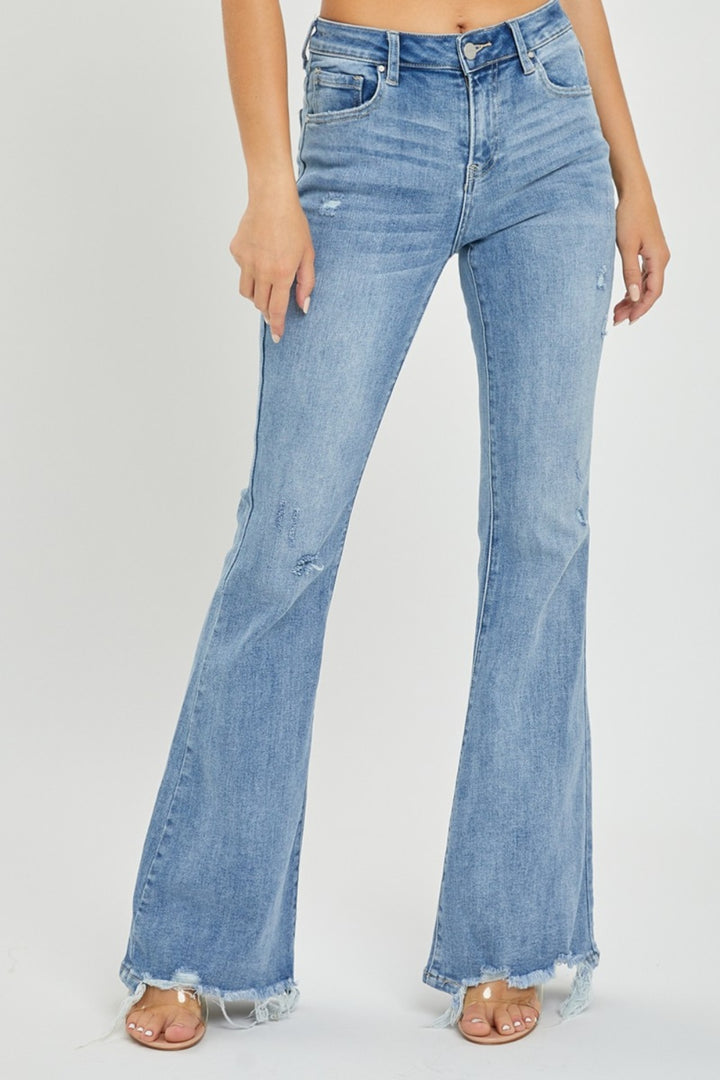 Rise Frayed Hem Flare Jeans