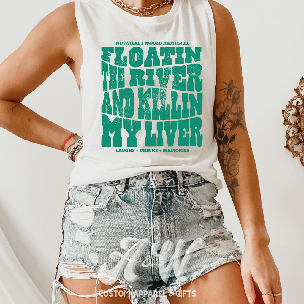 Floatin The River (Teal Ink) Custom Graphic Tee
