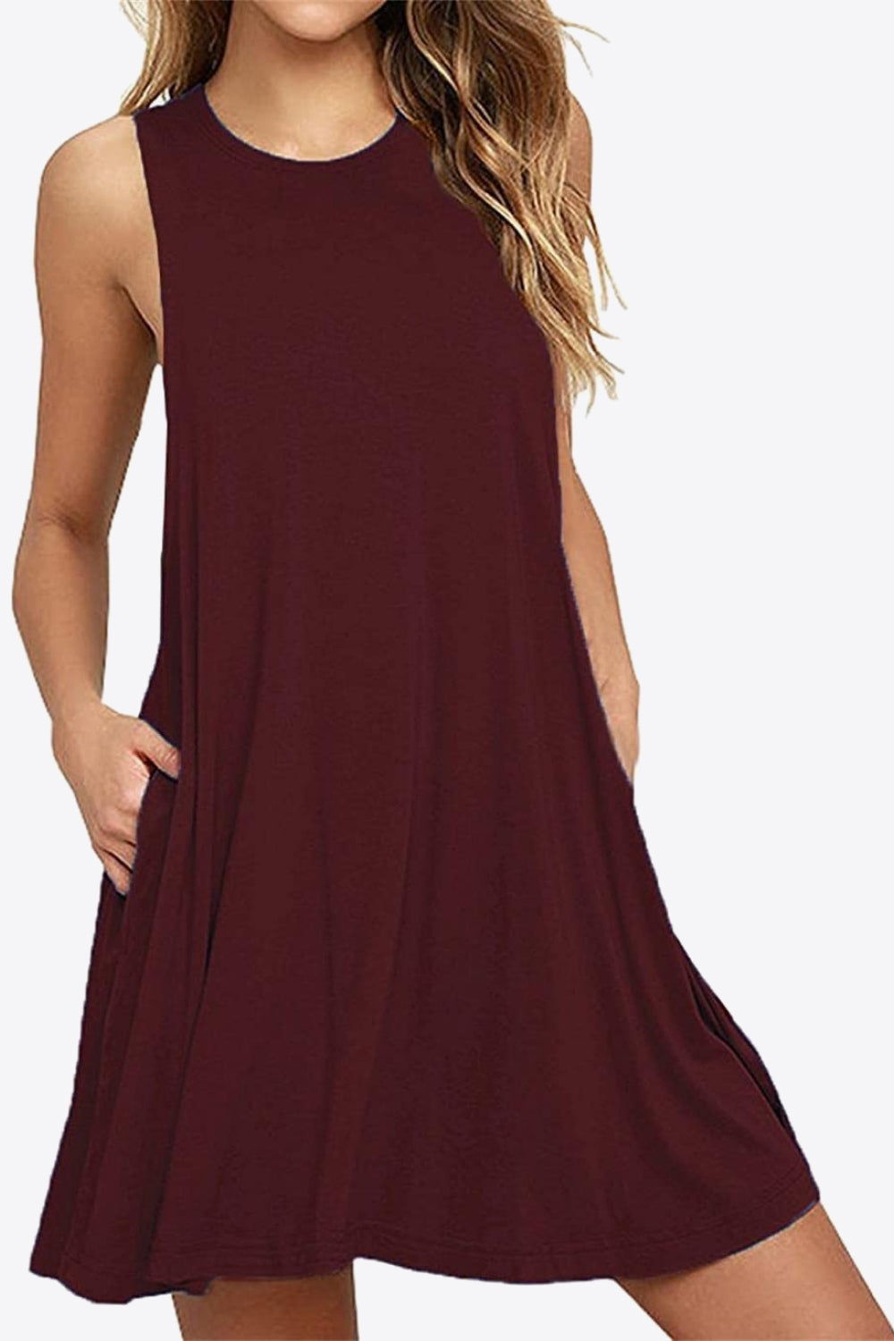 Round Neck Sleeveless Dress with Pockets