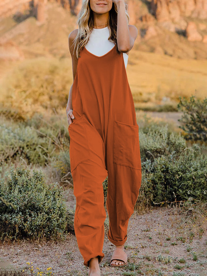 Sleeveless V-Neck Pocketed Jumpsuit