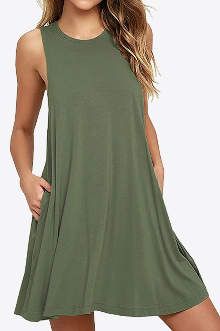 Round Neck Sleeveless Dress with Pockets