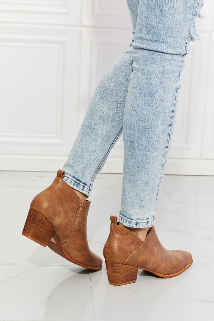 Trust Yourself Embroidered Crossover Cowboy Bootie in Caramel