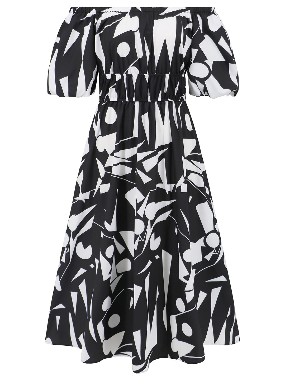 Printed Off-Shoulder Balloon Sleeve Dress