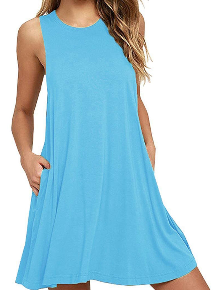 Round Neck Sleeveless Dress with Pockets