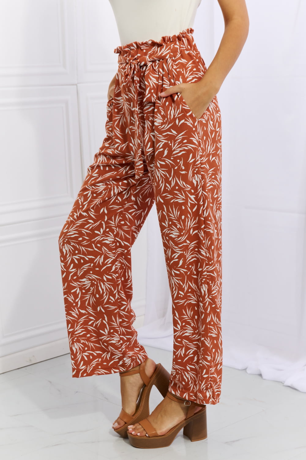 Right Angle Geometric Printed Pants in Red Orange