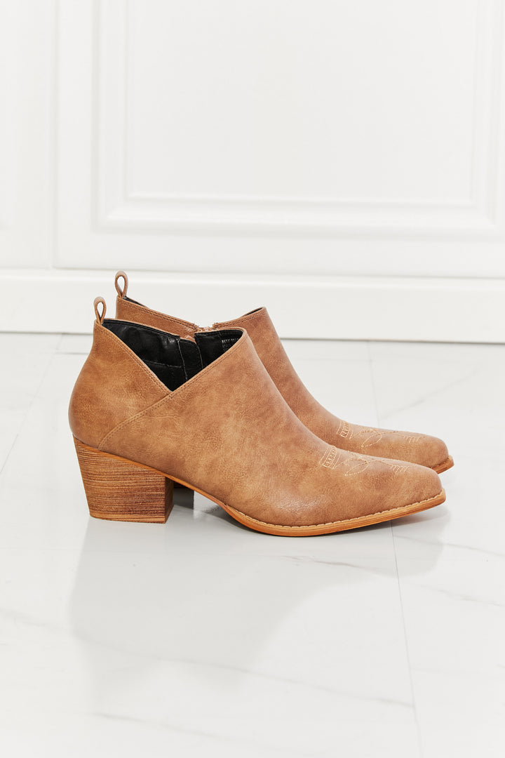 Trust Yourself Embroidered Crossover Cowboy Bootie in Caramel