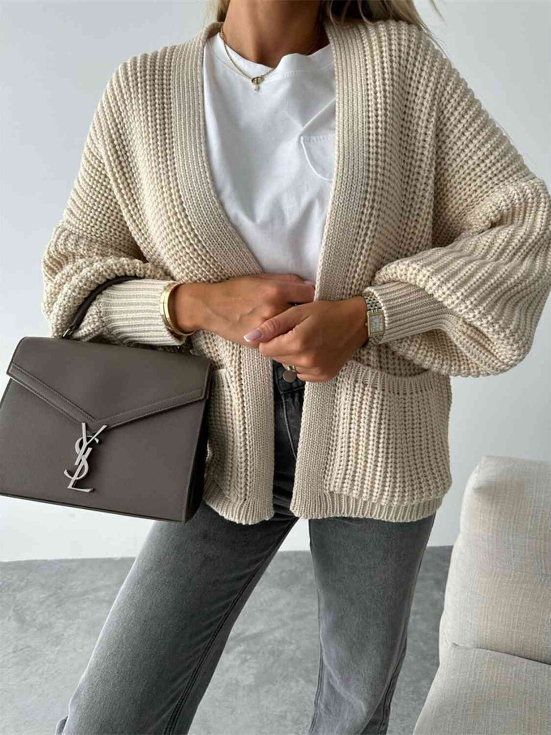 Open Front Dropped Shoulder Cardigan