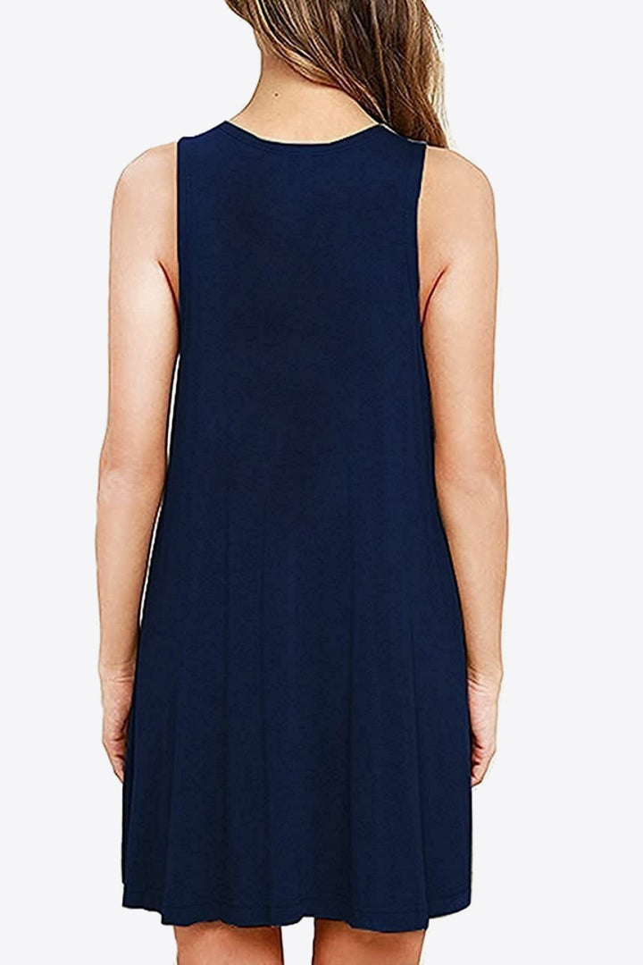 Round Neck Sleeveless Dress with Pockets