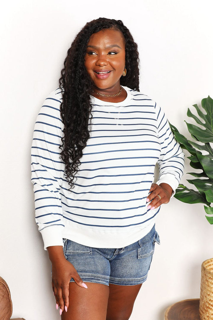 Striped Long Sleeve Round Neck Top