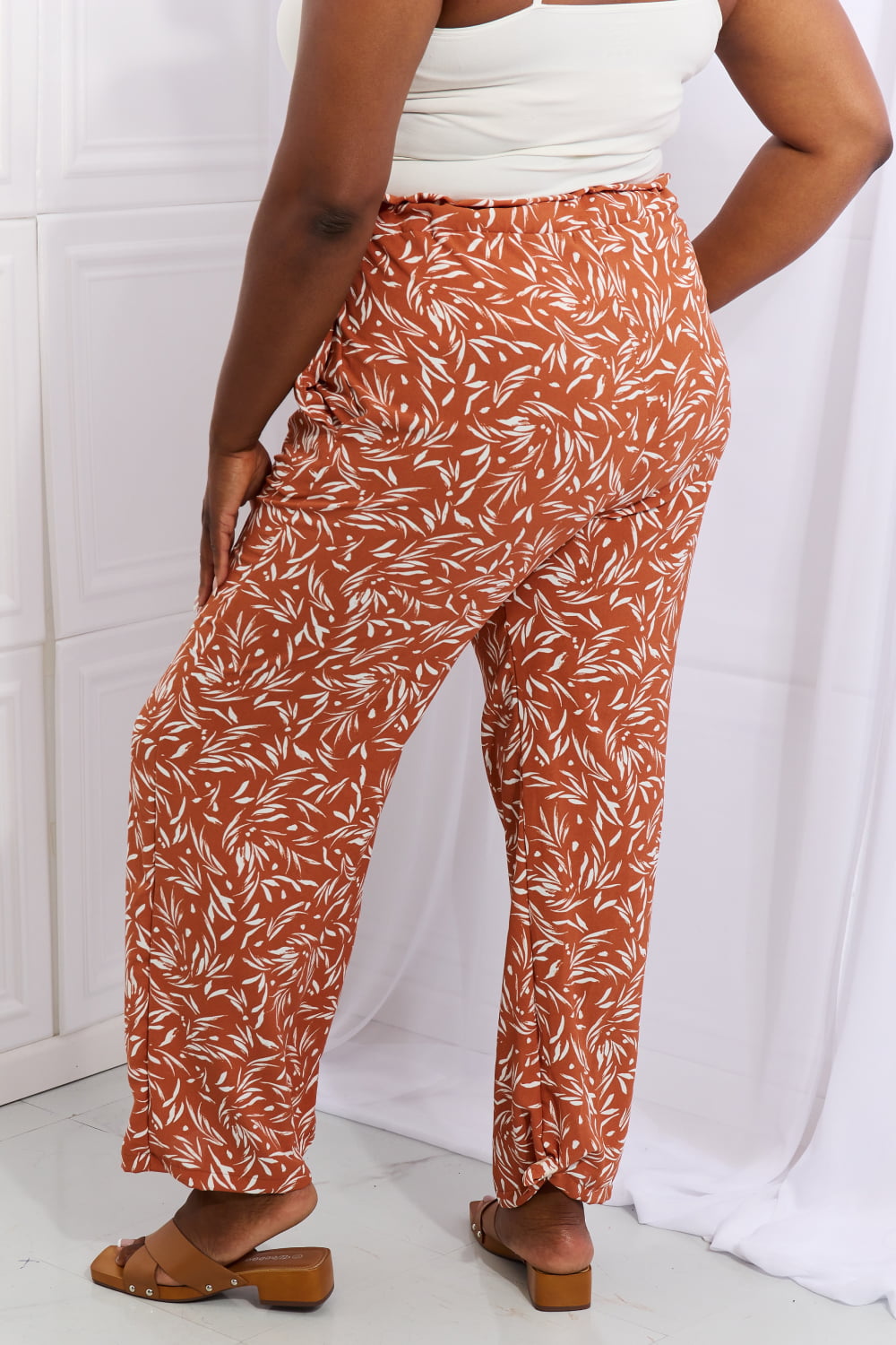 Right Angle Geometric Printed Pants in Red Orange