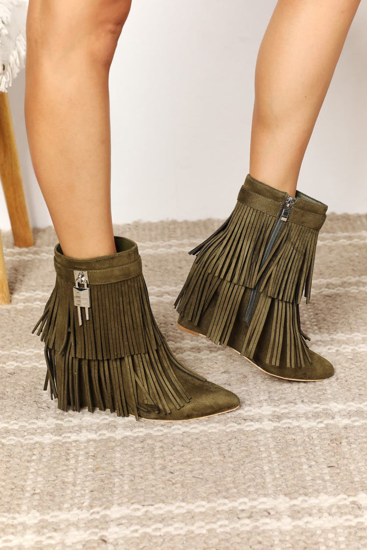 Women's Tassel Wedge Heel Ankle Booties