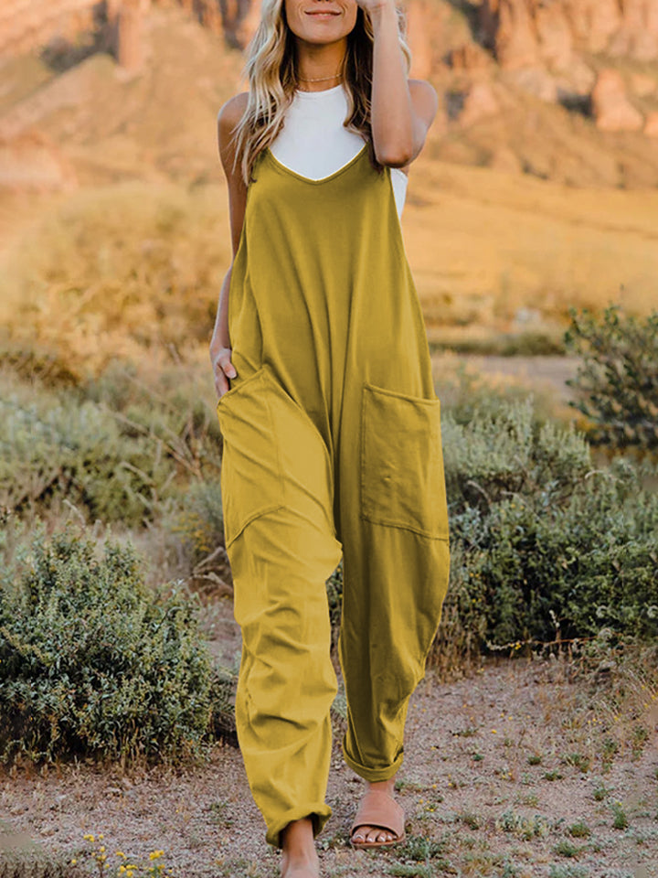 Sleeveless V-Neck Pocketed Jumpsuit