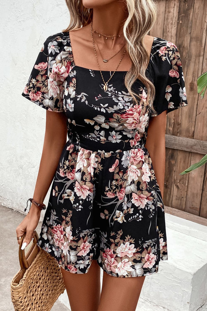 Floral Cutout Tie Back Romper