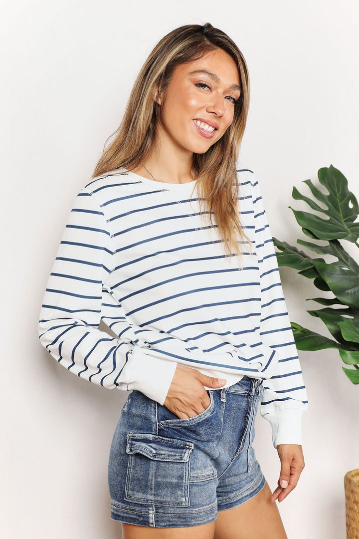 Striped Long Sleeve Round Neck Top