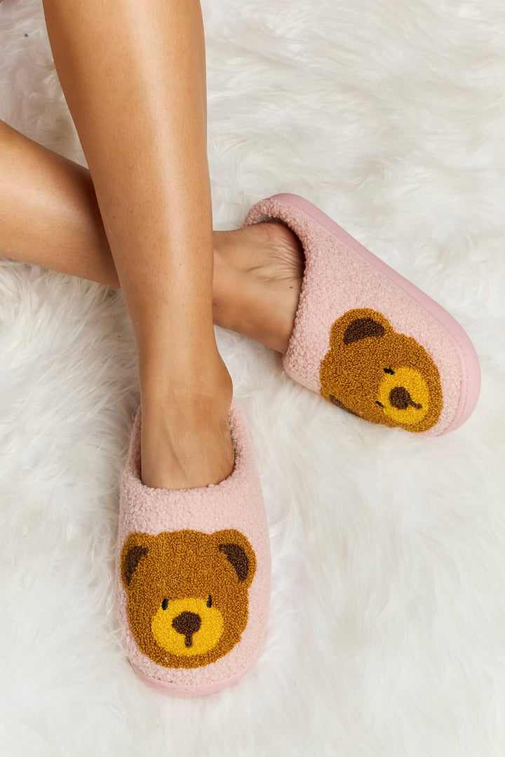 Teddy Bear Print Plush Slide Slippers