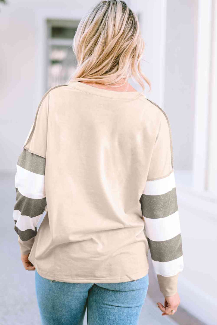 Striped Exposed Seam Buttoned T-Shirt