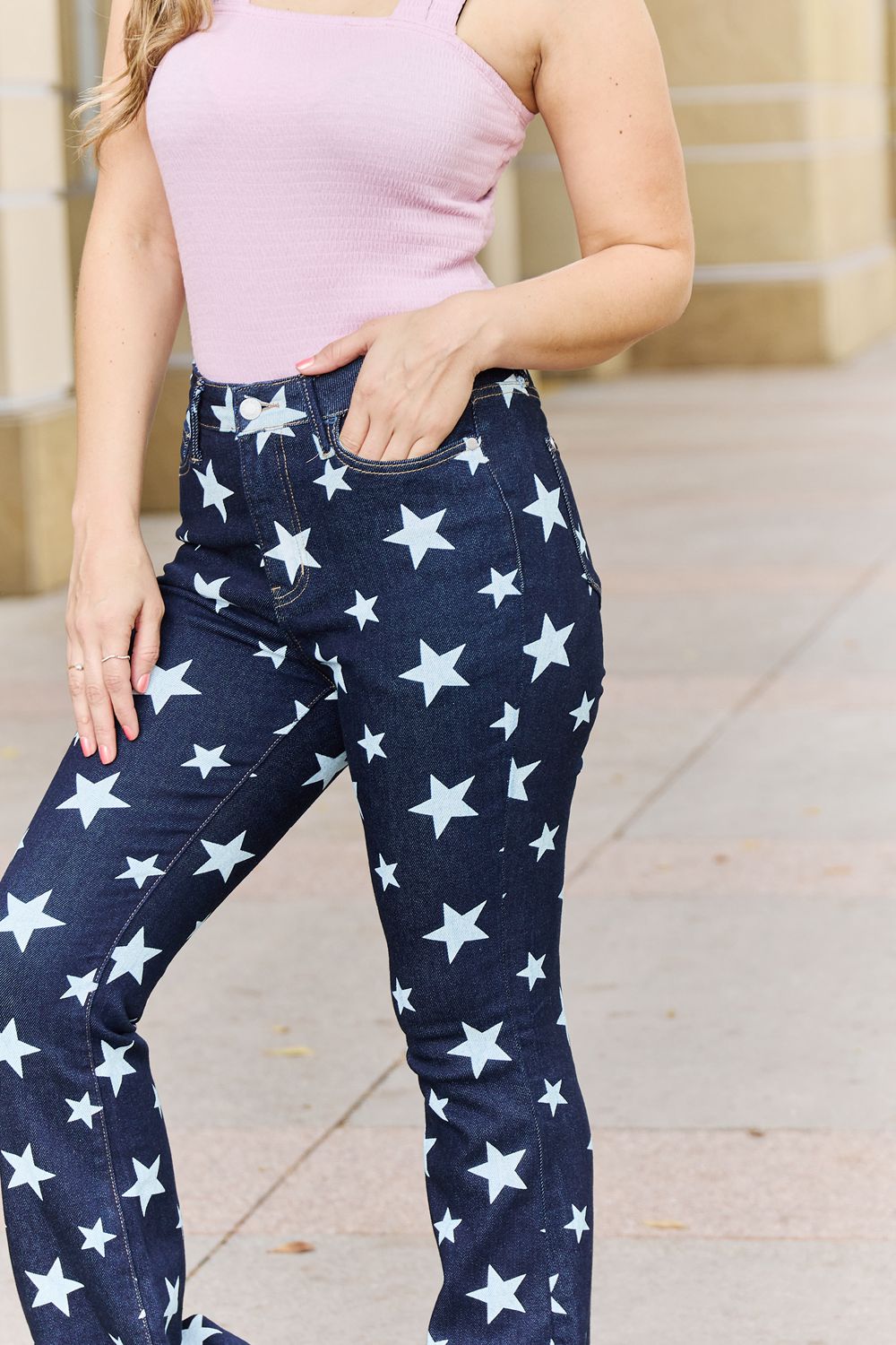 Janelle High Waist Star Print Flare Jeans