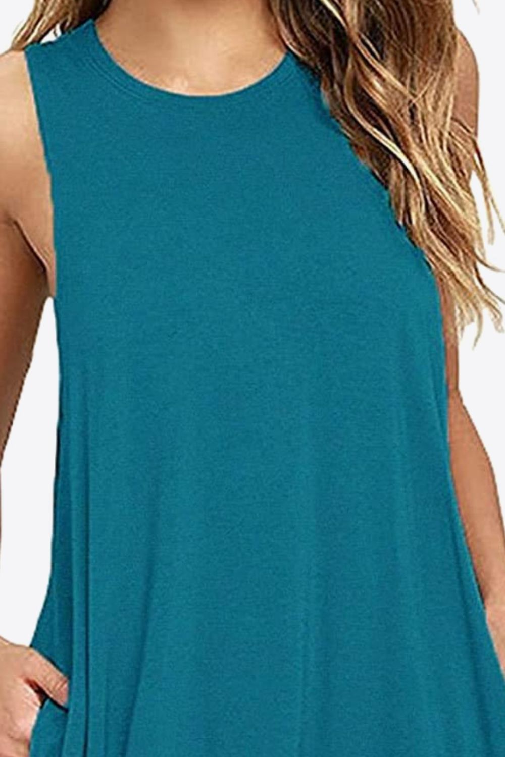 Round Neck Sleeveless Dress with Pockets