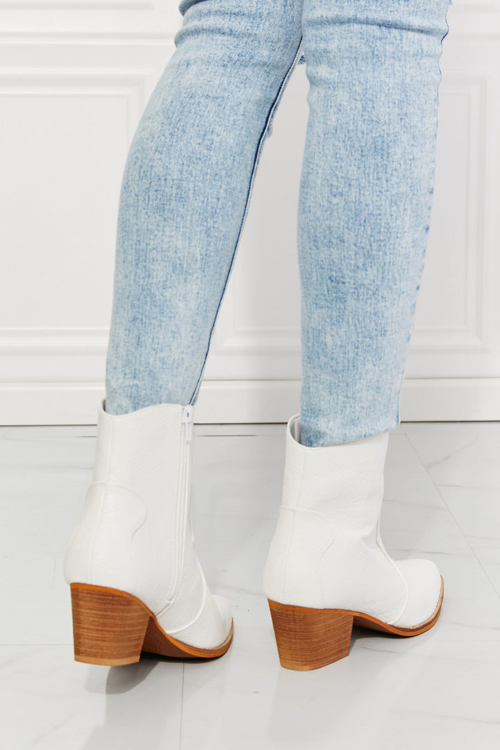Faux Leather Western Ankle Boots in White