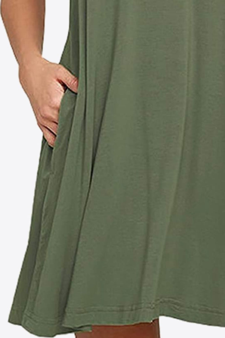 Round Neck Sleeveless Dress with Pockets