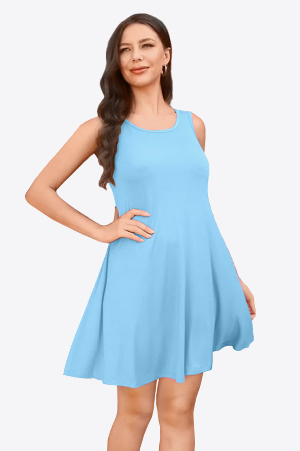 Round Neck Sleeveless Dress with Pockets