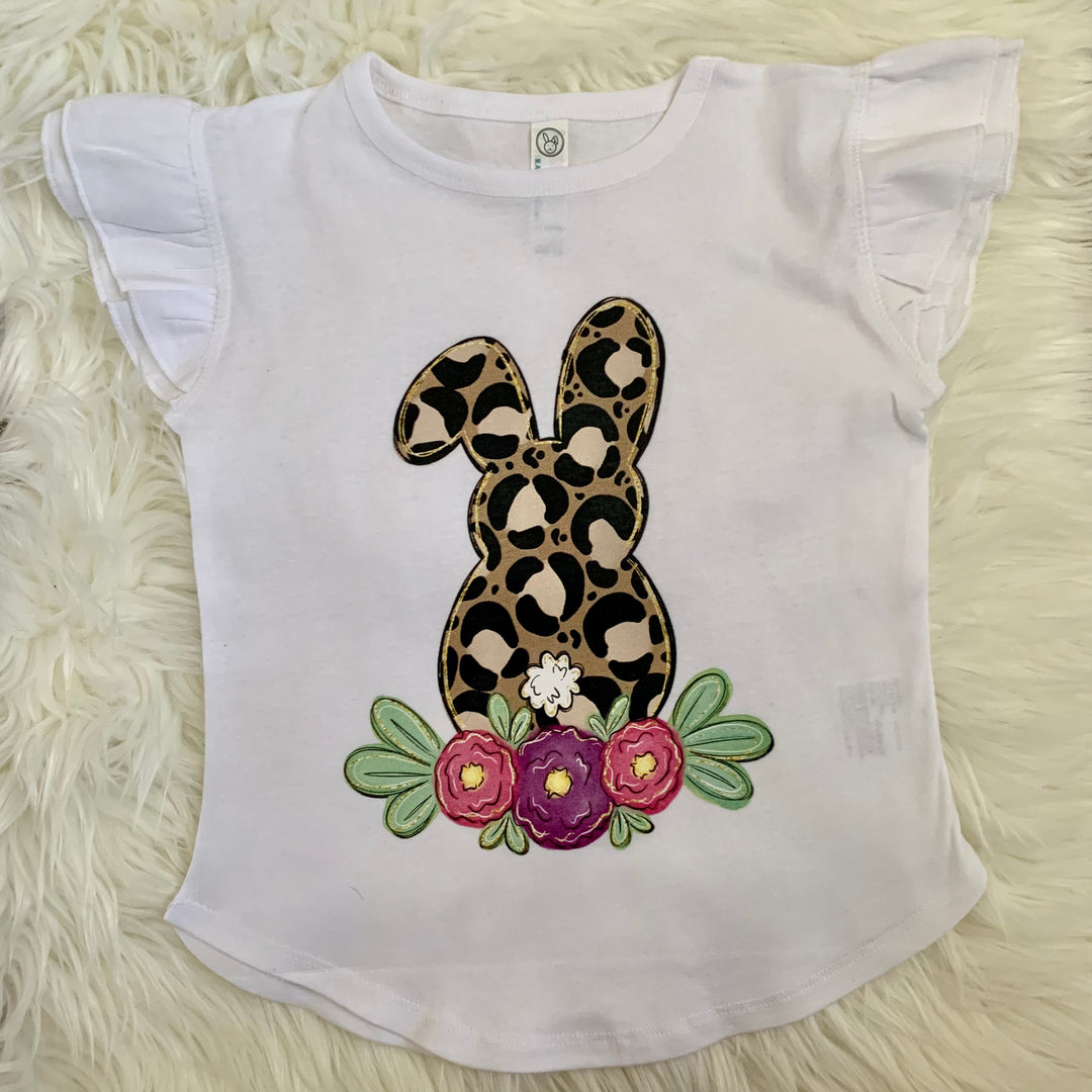 Leopard Bunny Flutter Sleeve Youth Graphic Tee