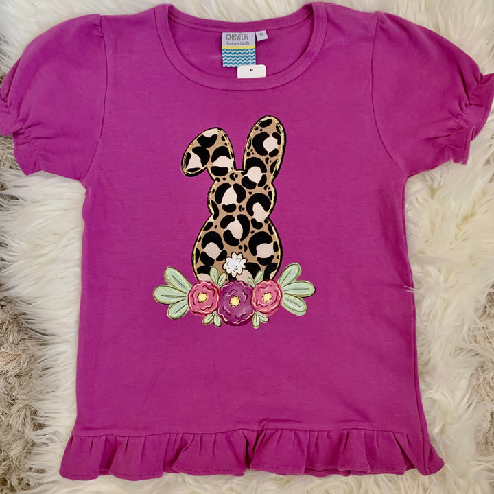 Leopard Bunny Ruffle Trim Youth Graphic Tee
